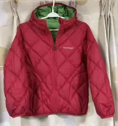 モンベル ダウンジャケット リバーシブル キッズ 130 ロゴ刺繍 赤緑