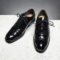 【美品】APOM ブローグシューズ ウイングチップローファー 黒エナメル