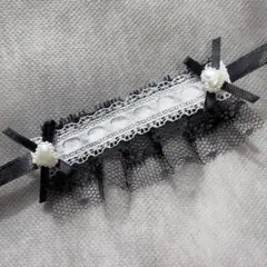 398 ぬいぐるみ用 ヘッドドレス 10cmぬい 黒 ハート パール リボン