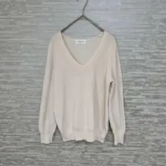 オペークドットクリップ ✨Vネックベージュニット M 長袖　シンプル