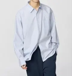 UNIQLO C ブロードオーバーサイズシャツ ストライプ ブルー M