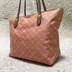 【美品】russet トートバッグ　ナイロン　レザー　総柄　ピンク　ゴールド金具