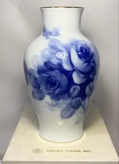 大倉陶園 ブルーローズ 岡染め 花瓶 28cm 箱付