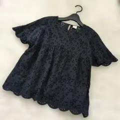 アーバンリサーチドアーズ　カットワークレース 刺繍ブラウス 半袖　M 黒のサムネイル