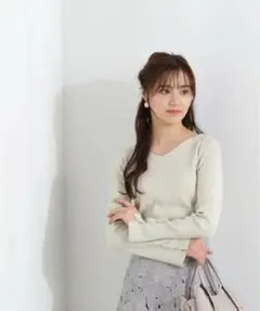 プロポーションボディドレッシング 前後2wayスリットデザインニットライトカーキ