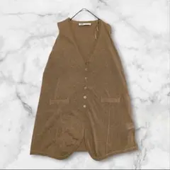 【ZARA】ロングジレ　カーディガン　ノースリーブ　前開き　ブラウン　無地　春夏