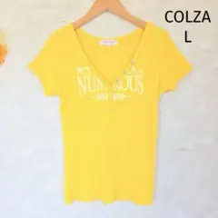 コルザ COLZA ニットTシャツ L 半袖 Vネック スナップボタン イエロー