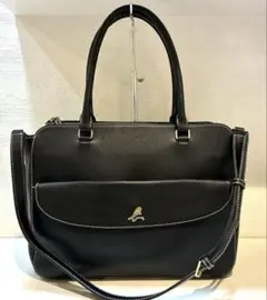 【美品】agnes b. レザー　トートバッグ　2way 黒　A4可 肩掛け可