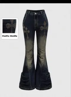 y2k デニム 十字架 フレアパンツ