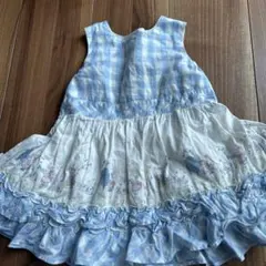 水色と白のチェック柄ノースリーブワンピース