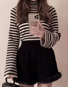 GRL ボーダー柄フレアスリーブリブニットトップス k9086b