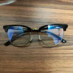 メガネ ブラック/ゴールド 度無し ブルーライトカット