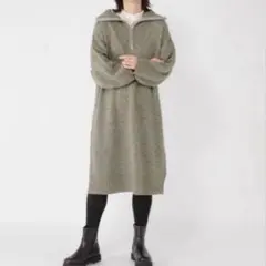 studio CLIP☆3ゲージネップヤーンジップワンピース　グレージュ