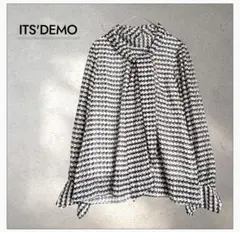 【ITS'DEMO】イッツデモ ボウタイ シアーブラウス 千鳥格子柄 M 黒 白のサムネイル