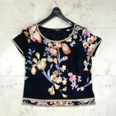 美品 レオナール 花柄 フラワー 鳥 Tシャツ カットソー マルチカラー