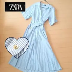 【綿100%】ZARA ザラ ロング ワンピース ストライプ ベルト