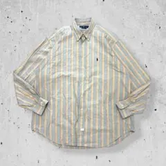 90sラルフローレン長袖BDシャツマルチストライプポニー刺繍ビッグサイズ古着XLのサムネイル