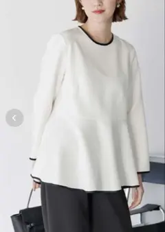 UR'S パイピングペプラムトップス　ブラウス　シャツ　配色　白黒