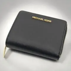 MICHAEL KORS二つ折り財布 ブラック ラウンドファスナー ゴールド金具