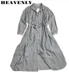 最終値下げ！新品ヘブンリー シャツ ワンピース 麻 ストライプ フリーサイズ
