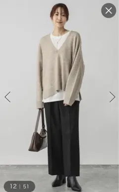 グローバルワーク あったかウツクシルエットワイドパンツ ブラック　M