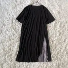 【タグ付き】VIANTE サイドプリーツ切替ワンピース 半袖 ブラック フリー
