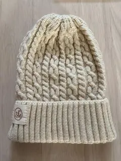 クリーム色 ケーブル編み ニット帽