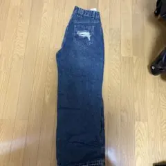 ダメージ加工 ダークブルーデニム ワイドレッグ