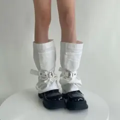 ホワイト　コットン　レッグウォーマー　薄手　バンド付き　個性的　ルーズソックス