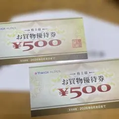 ヤマダ電機　お買物優待券 ¥500×2枚 2026年6月まで