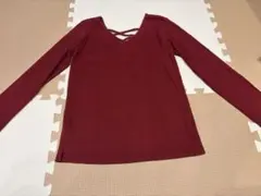長袖 リブカットソー ボルドー レースアップ