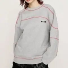 Sly ステッチ ライン スウェット トップス グレー レッド トレーナー