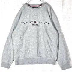 人気XL✨️トミーヒルフィガー トレーナー スウェット ビッグロゴ刺繍 グレー