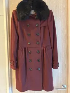 美品　バーバリー ダブルブレストコート 赤wine red 毛皮　vintage