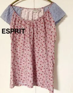 ESPRIT エスプリ 半袖カットソー 花柄 レース切替 ピンクオレンジのサムネイル