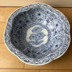 古伊万里 染付 蛸唐草 深皿 膾皿 江戸時代 金直し 金継ぎ 骨董 五弁花