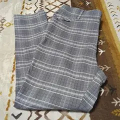 ウエストゴム付きグレー系チェックパンツ