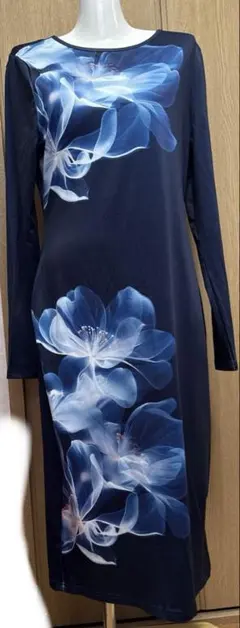 美品❁パラスパレス インディゴ染め 花柄 ノースリーブ ワンピース 美品】パラスパレス インディゴ 抜染 花柄 ノースリーブワンピース