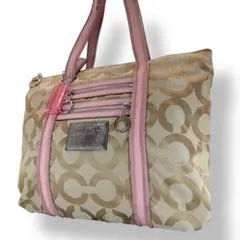 美品 COACH ポピー トートバッグ オプアート ベージュ 13826