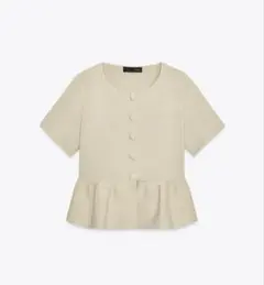 ZARA ペプラム ショートスリーブ ニットジャケット ベージュ Mサイズのサムネイル