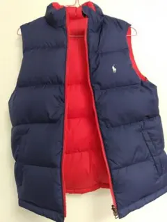 160 ポロ　ラフルローレン　ダウンベスト リバーシブル　ネイビー　赤　紺