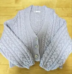 ラベンダー ケーブル編み ニットカーディガン ZARA