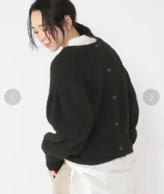 studioCLIP 5ケージフラっフィヤーンWフェィスカーディガン　ブラック