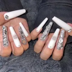 ギャルネイル 埋めつくし ホワイト ロングネイルチップ