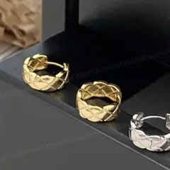 Silver 925 キルティングピアス ゴールド　ココクラッシュ好き　結婚式c
