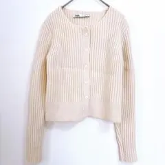 ザラ【S】リブニットカーディガン　クロップド丈　アイボリー　羽織り　ショート丈