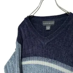 ストライプ　croft &barrow ニット　ブラック+グレー　L