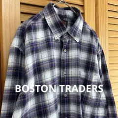 古着 ✨BOSTON TRADERS ネルシャツ sizeL 白×紫チェック