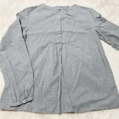 無印良品　グレー ドット柄 長袖シャツ ブラウス　Lサイズ　綿　コットン