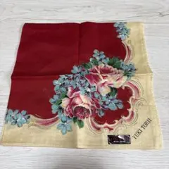 新品　ユキ　トリイ　YUKI TORII ハンカチ 花柄 レッドベージュ　レトロのサムネイル